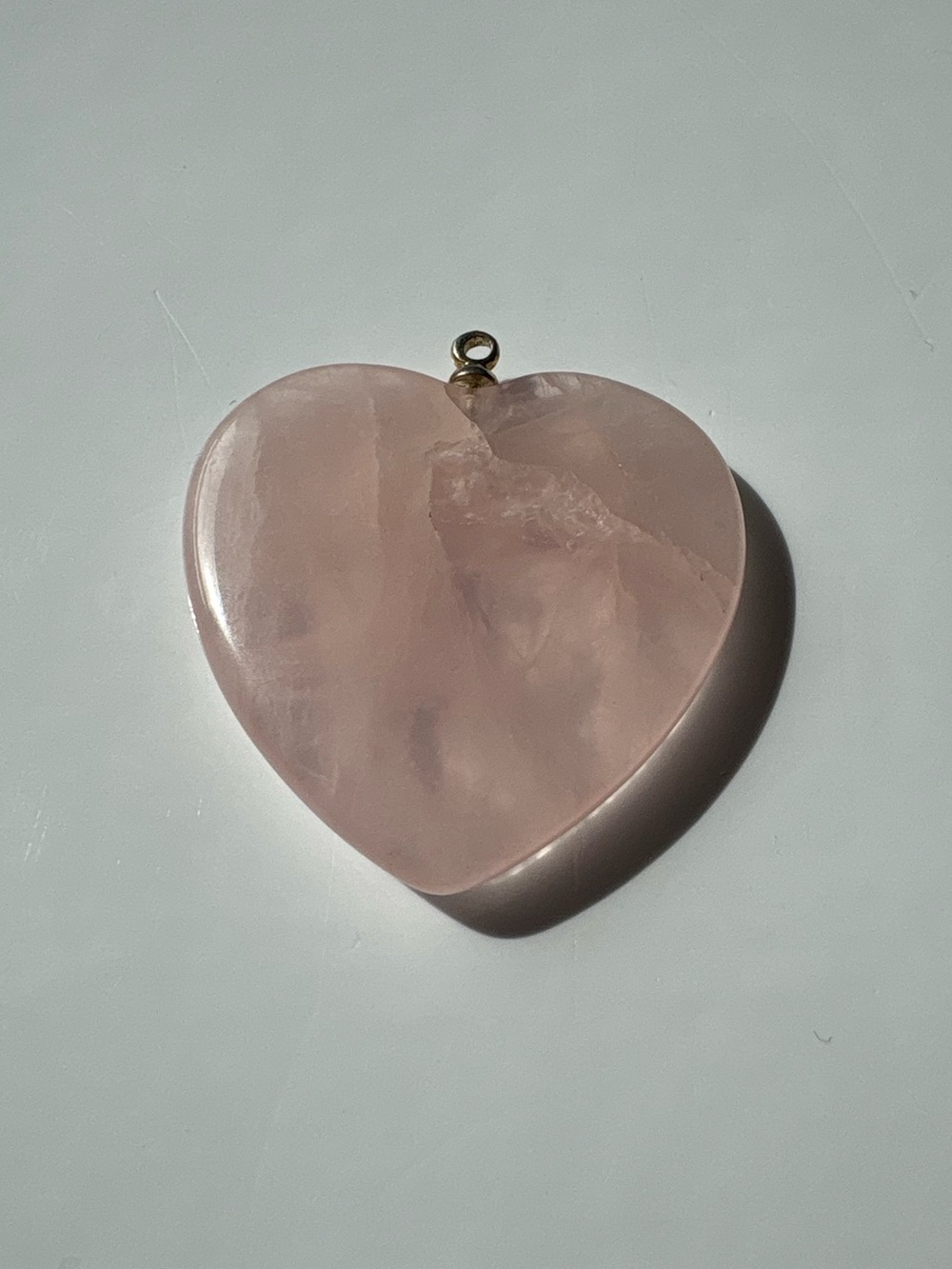 Vintage Polished Pink Rose Quartz Crystal Gemstone Heart Pendant Charm